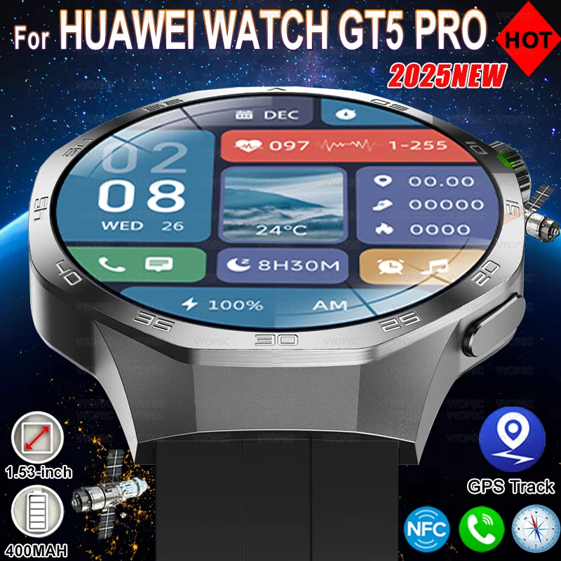 Новинка для HUAWEI Watch GT 5 Pro, спортивные умные часы для мужчин, GPS трек, компас, высотомер, водонепроницаемый Bluetooth-вызов, NFC, умный браслет