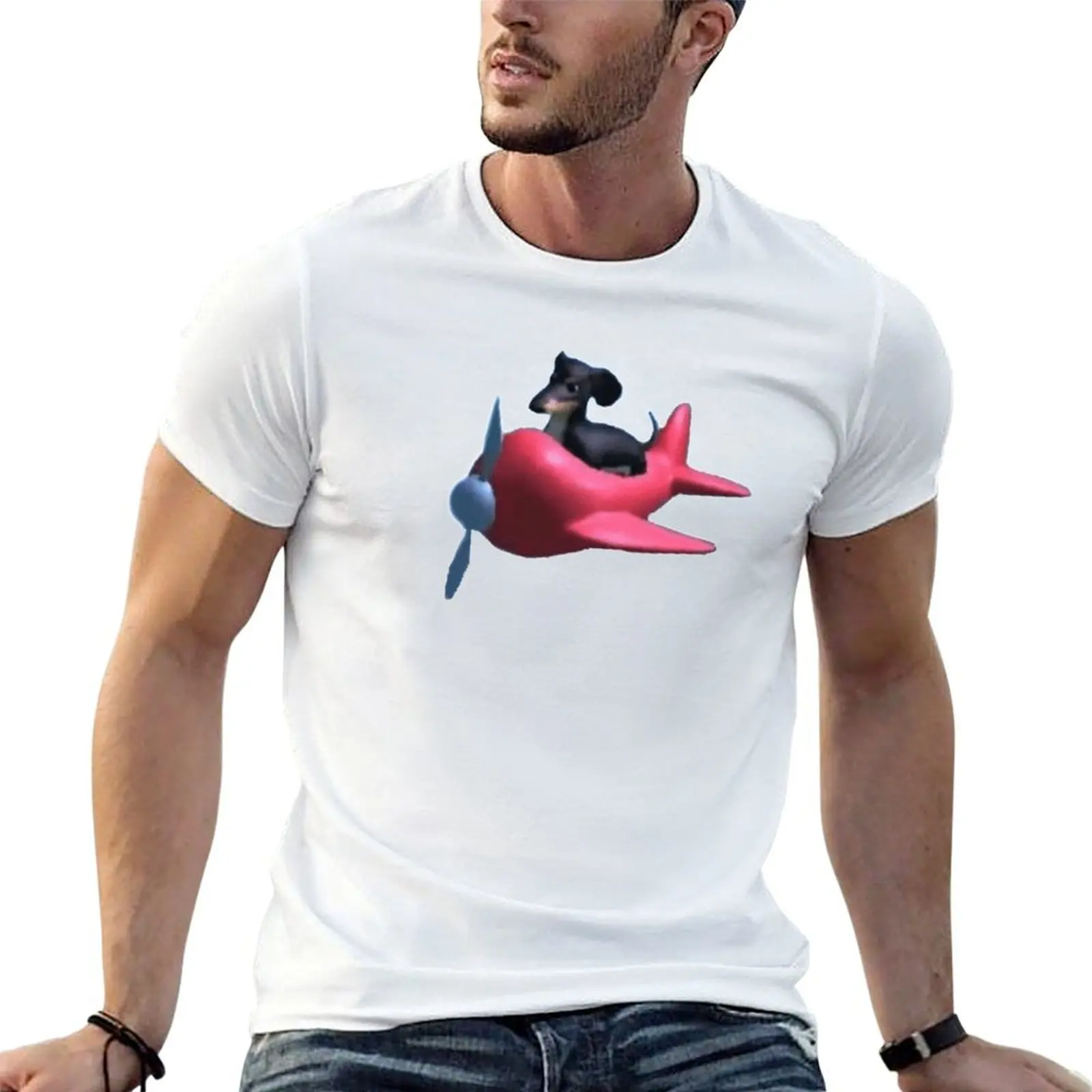 Dog of wisdom in plane T-Shirt t shirts for man cotton t shirts cotton 100% man t shirt cotton high quality T-shirt