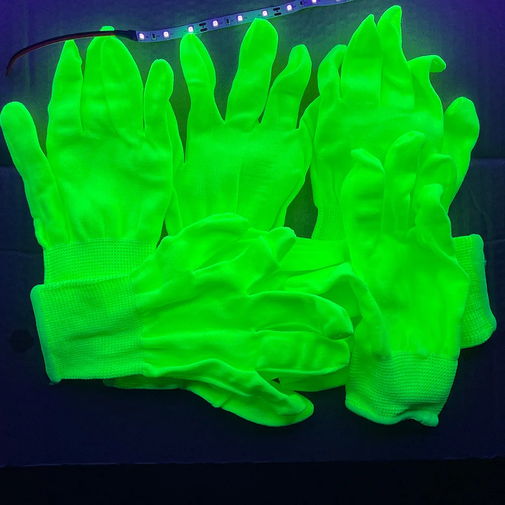 5Pairs Green Glow in the Dark Neon Gloves Fluorescent UV Blacklight Reactive Glowing Gloves Disco Birthday Party Costume Supplie