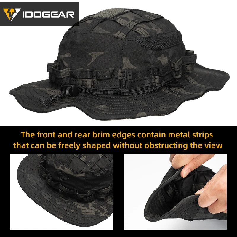 IDOGEAR التكتيكية Boonie قبعة الغابة قبعات للحماية من الشمس قابل للتعديل تنفس واسعة حافة قبعة لصيد الأسماك 3623
