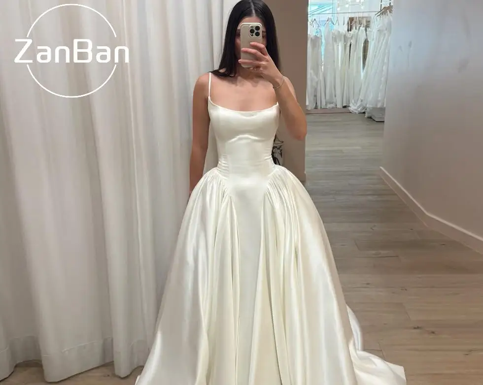 ZanBan Modern A-line Wedding Dress Customized Spaghetti Strap 2026 Bridal Gown Pleat vestidos de novia Sleeveless Sweep Train