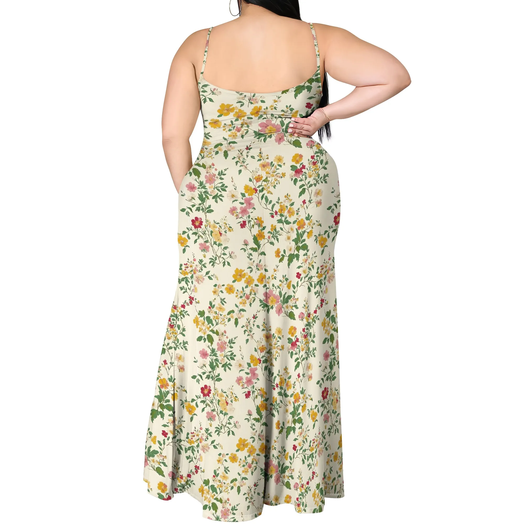 Women's Plus Size Vintage Blooms Floral Pattern Maxi Dress Long Dress Casual Boho Sleeveless Spaghetti Strap Beach Sun Dresses