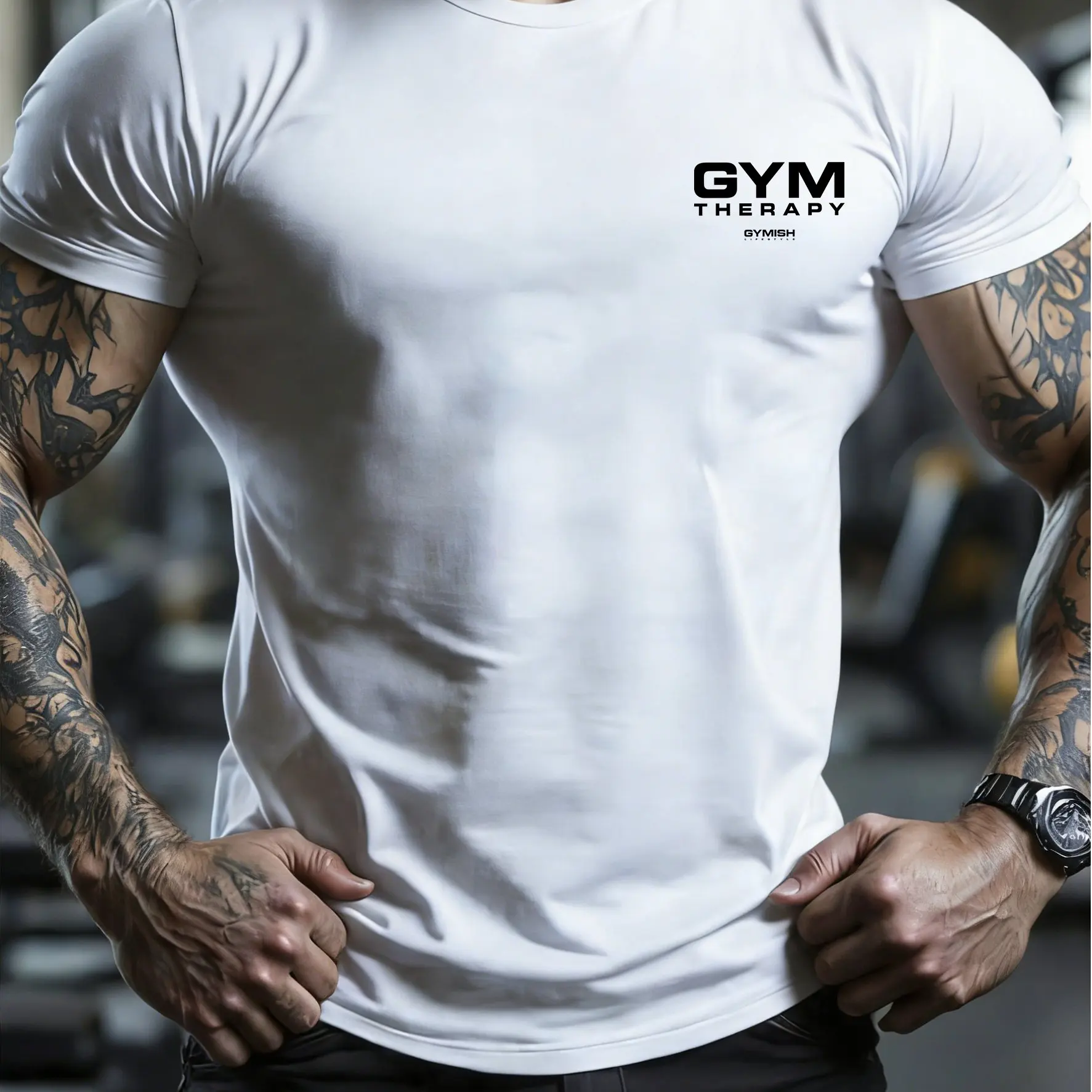 Neues Herren-Fitness-T-Shirt mit GYM-Buchstaben-Print, bequem und atmungsaktiv, Rundhals-T-Shirt für Outdoor-Sport. – Detail 11