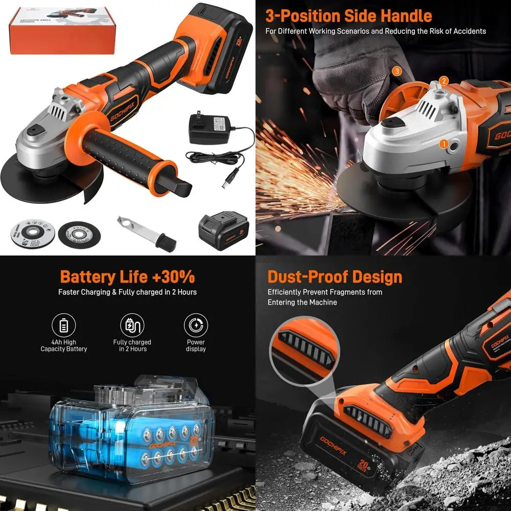 

Бесщеточная угловая шлифовальная машина 20В 4-1/2 дюйма с аккумулятором 4.0 Ач и быстрым зарядным устройством, идеально подходит для шлифовки и резки металла в мастерских и дома