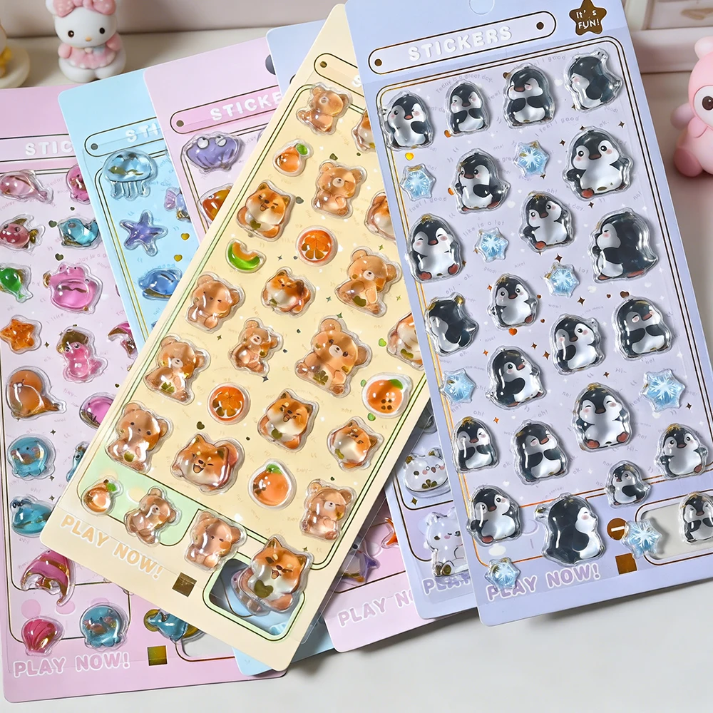3D Kids Cartoon Kawaii Animal Handwork Nail Sticker Penguin Rabbit Bear Relief Drop Sticker for Scrapbooking Phone Case DIY Deco view 4