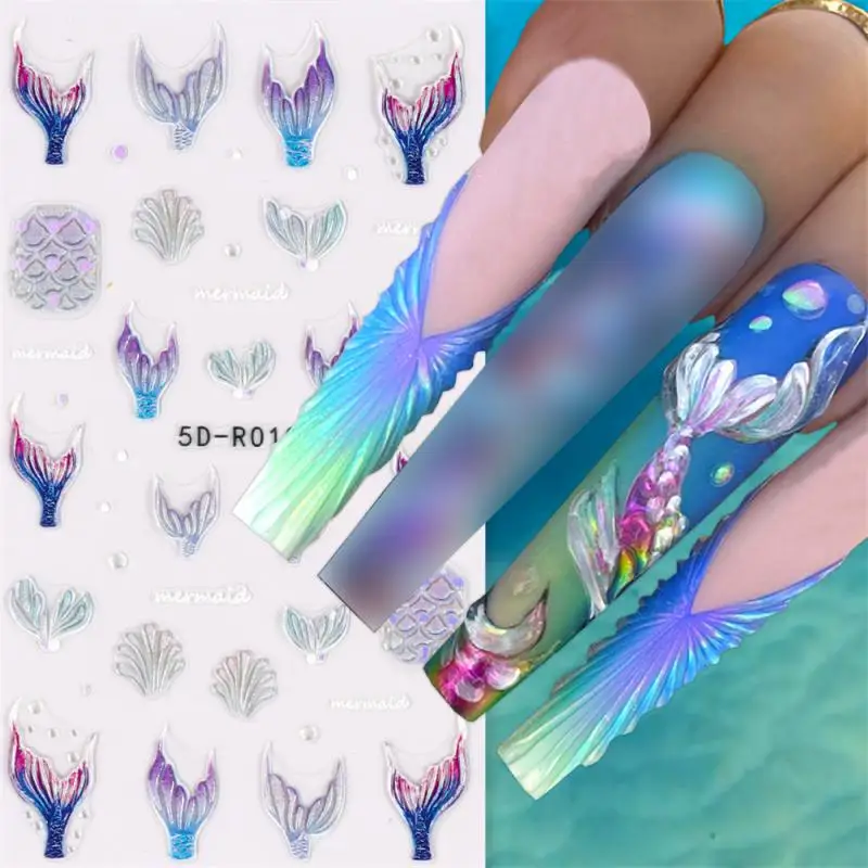 Fishtail Manicure Sticker Gummy Gum 9.2*7.3cm Gummy Gel Sticker Nail Art Mermaid Sticker Color About 2g Nail Sticker 5d