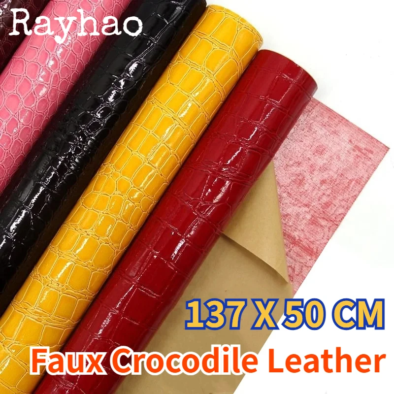 

Crocodile Texture Leather Self-adhesive Faux Glossy Leather for Decorative Car Door Computer 0.6mm Thickness DIY Repaire Fabric