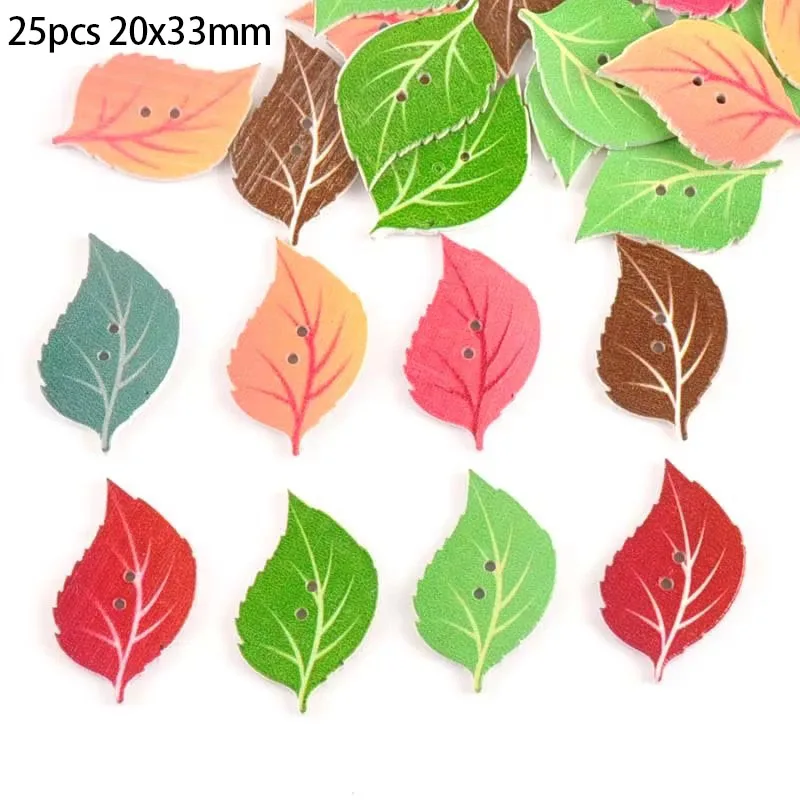 25pcs Mixed Leaf Pattern Wooden Buttons For Sewing Clothing DIY Craft Scrapbook Button Decorative Garment Supplies 20x33mm m1664