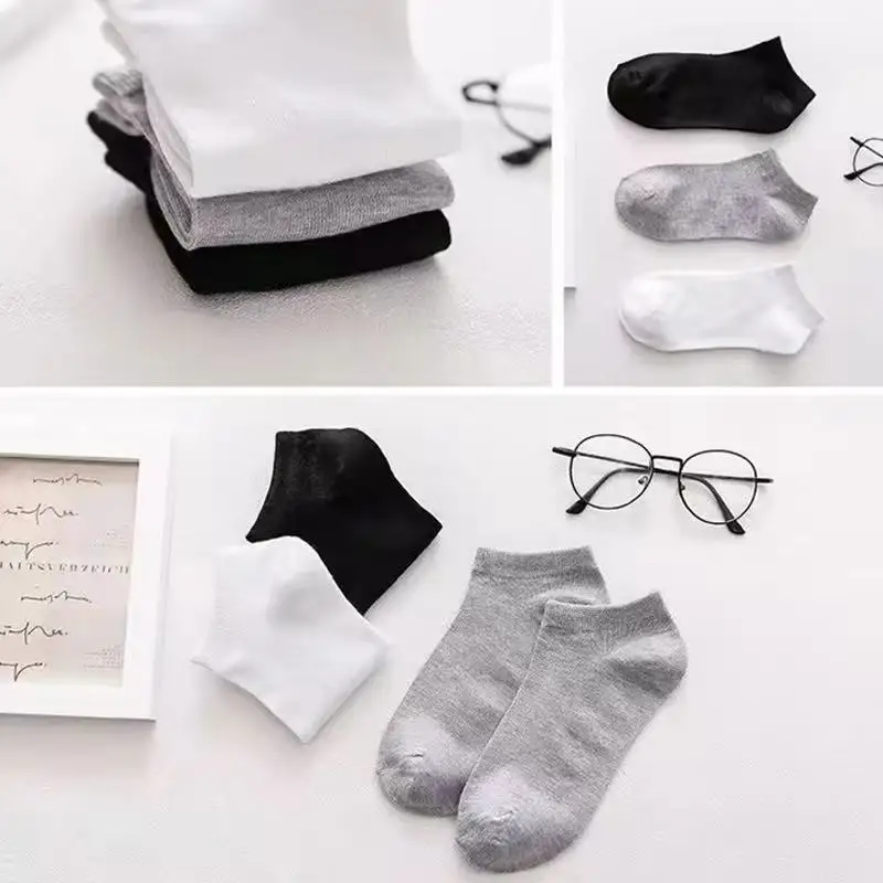 1 Pair Low Cut Men Socks Solid Color Black White Gray Breathable Cotton Sports Socks Male Short Socks Women Men