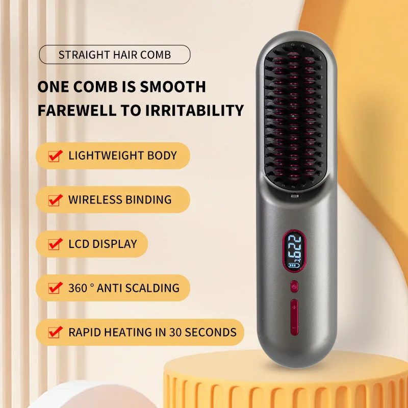 Household Wireless Portable Digital Negative Ion Straight Hair Comb TYPE-C Charging Roll Dual Purpose Straight Comb