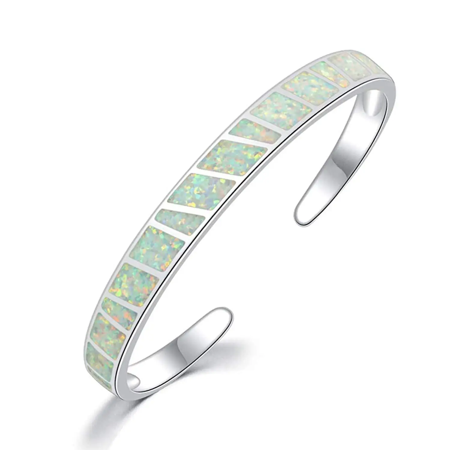 Blaues Opal-Manschettenarmband für Damen, silberfarbenes Statement-Armreif, stapelbarer Boho-Schmuck als Geschenk für Mädchen und Frauen – Detail 9
