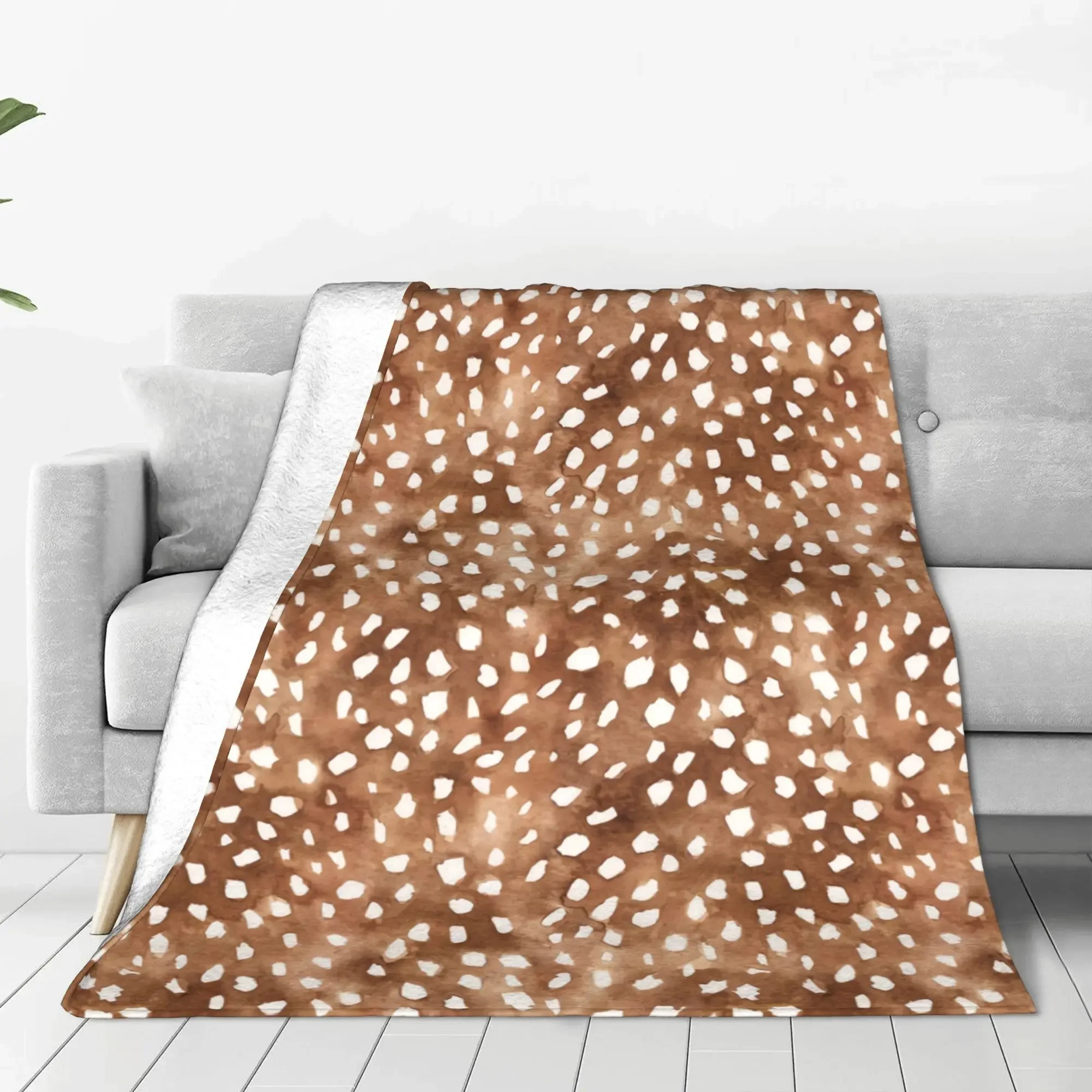 Customize Boho Woodland Watercolor Deer Spots Blankets Warm Flange Blankets Soft and Comfortable Blanket Picnic Blanket
