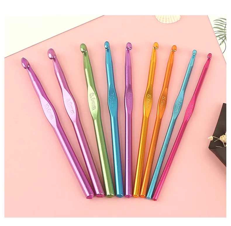 Customized Aluminum Crochet Hooks Sizes 2mm to 10mm Craft Knitting Yarn Needles Sew Colorful Weave Hooks Tools Accessories