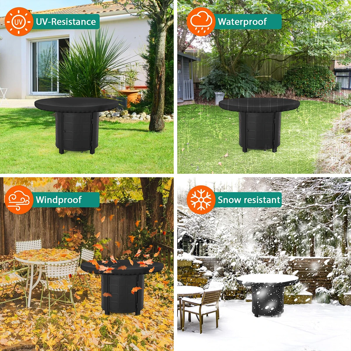 Diameter 100cm Black Oxford Cloth Fire Pit Table Cover Outdoor Dustproof Barbecue Fire Pit Top