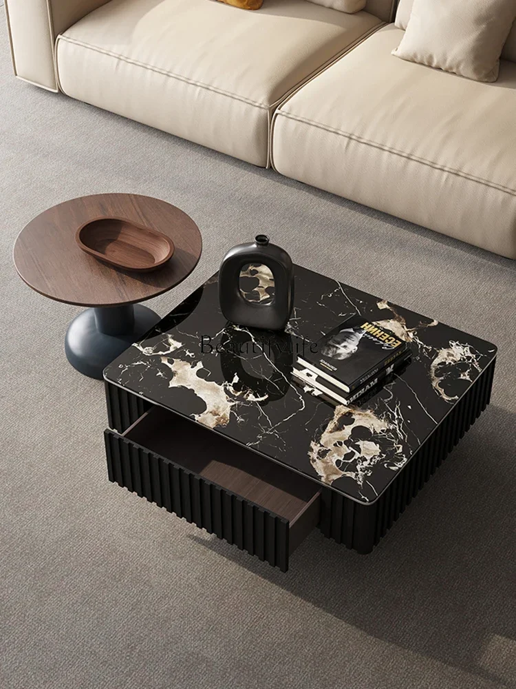 

01Italian minimalist marble coffee table living room home modern simplicity light luxury high sense