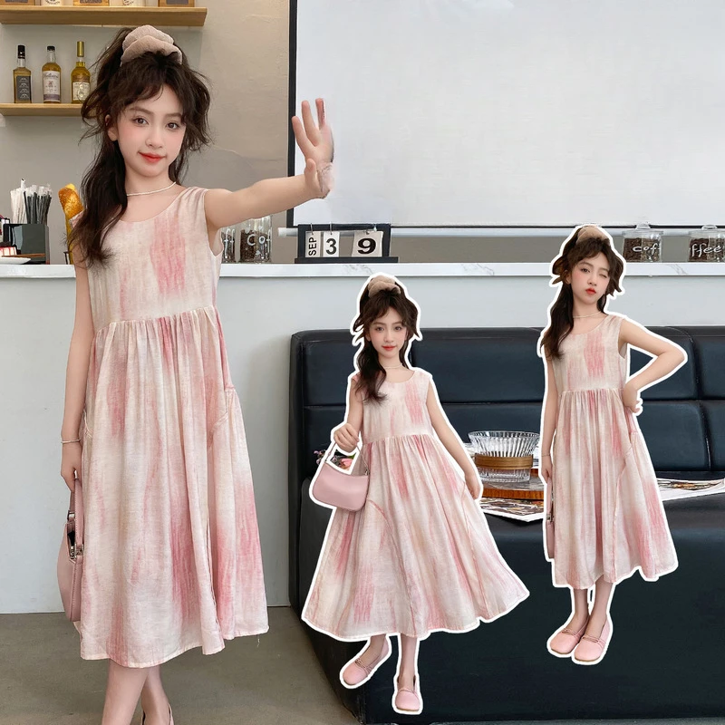 

Girls Dress Summer 2024 New Girls Kids Fashion Princess Dress Summer Girls Casual Tie-dye Sundress Korean Sweet Style Skirt