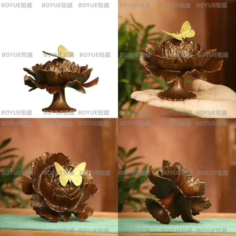 Custom Butterfly Dance Copper Incense Burner Zen Aromatherapy Holder Creative Tea Room Decor Ornament Plate for Home view 2
