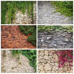 Grunge Brick Wall Photography Background Stone Wall Greenery Green Leaves Baby Birthday Portrait Wedding Backdrop Photo Studio