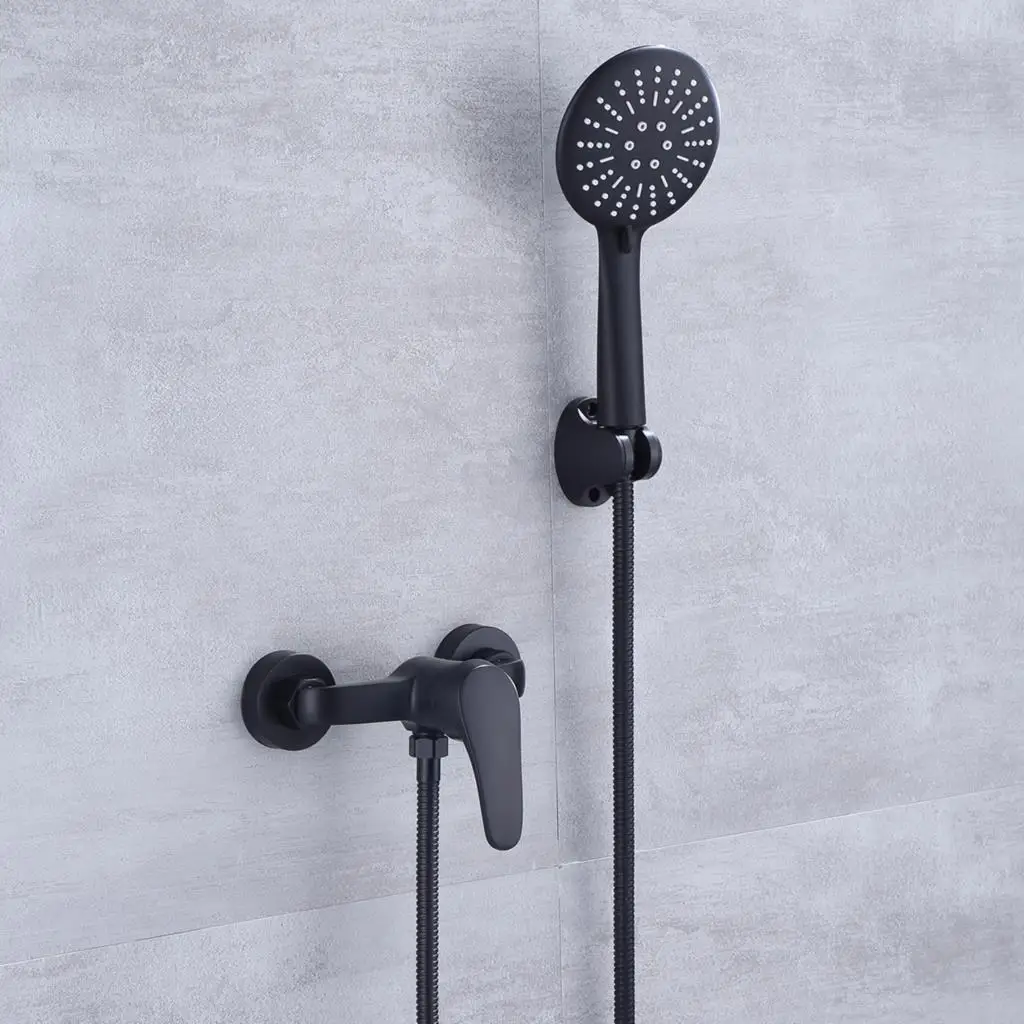 2pcs  Bathroom Shower Faucet Set Matte Black Wall Mount Shower Mixer Tap Stainless Steel Bathtub Shower Mixer Tap Shower Mixer