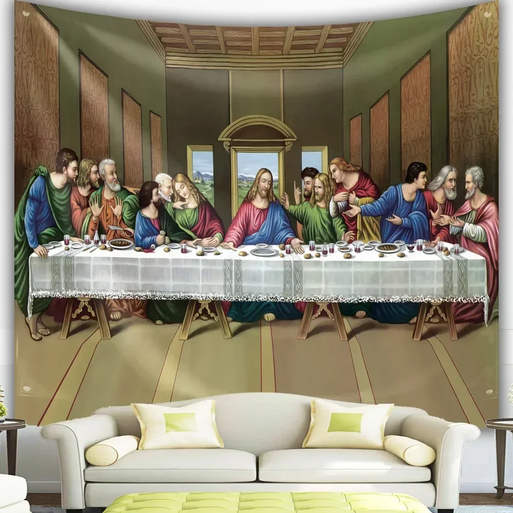 Tapiz de última cena, Cristo, Jesús, Pascua, religión católica, decoración de pared colgante para habitación, decoración navideña, tapices de tela grandes