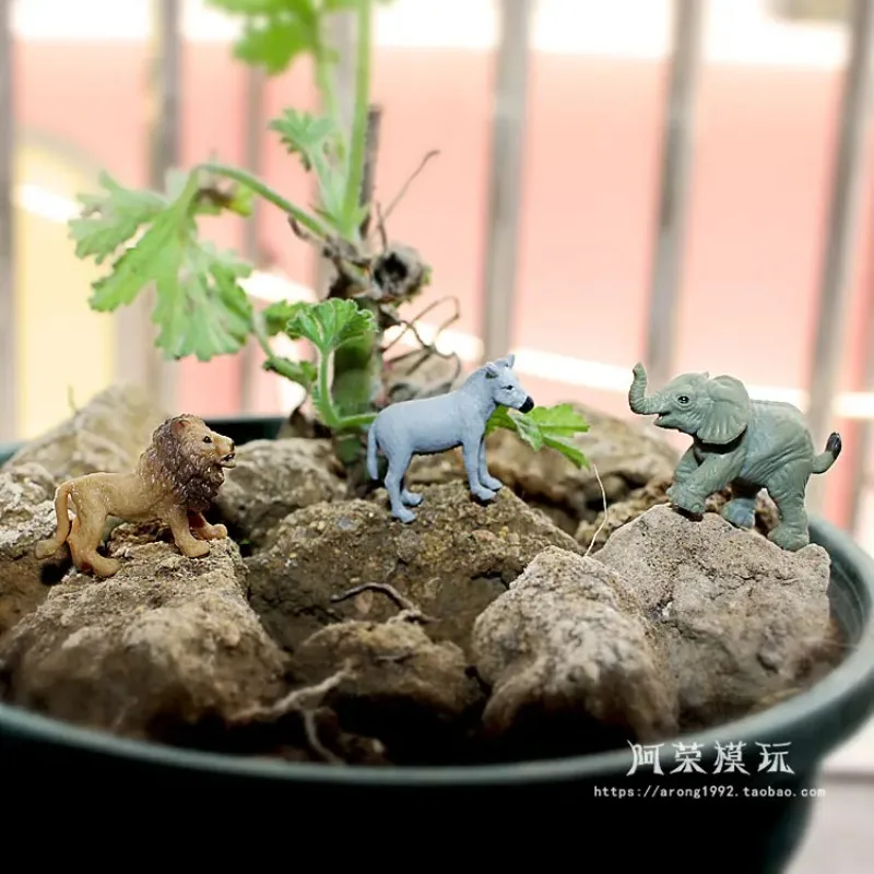 Simulatie Wild Dier Action Figure Miniatuur Model Decoratie Leeuw Olifant Neushoorn Paard Beer Kangoeroe Insect Beeldje Speelgoed