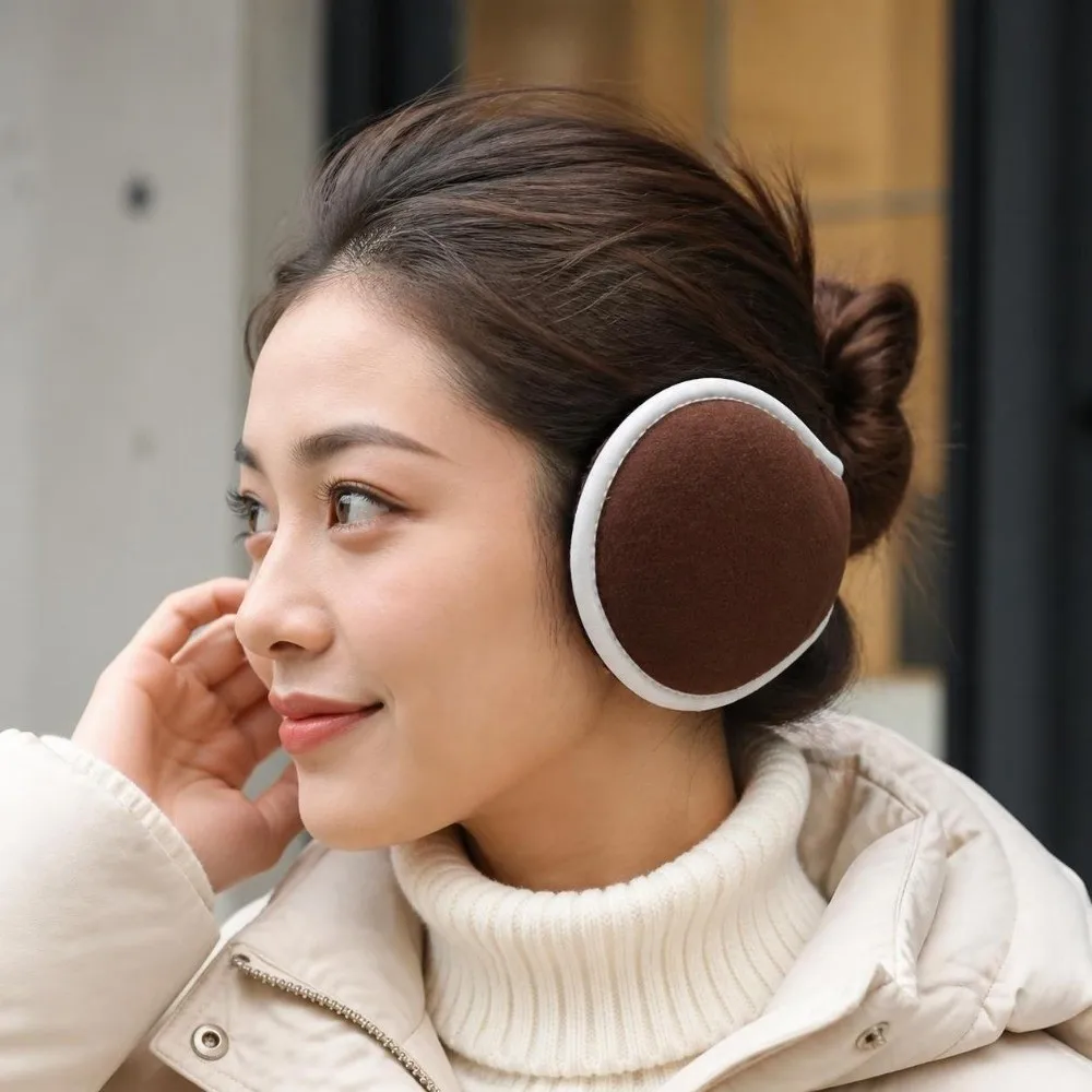 Portable Reflective Winter Foldable Earmuffs Plush Thickened Ear Cover Soft Solid Color Earflap Cycling
