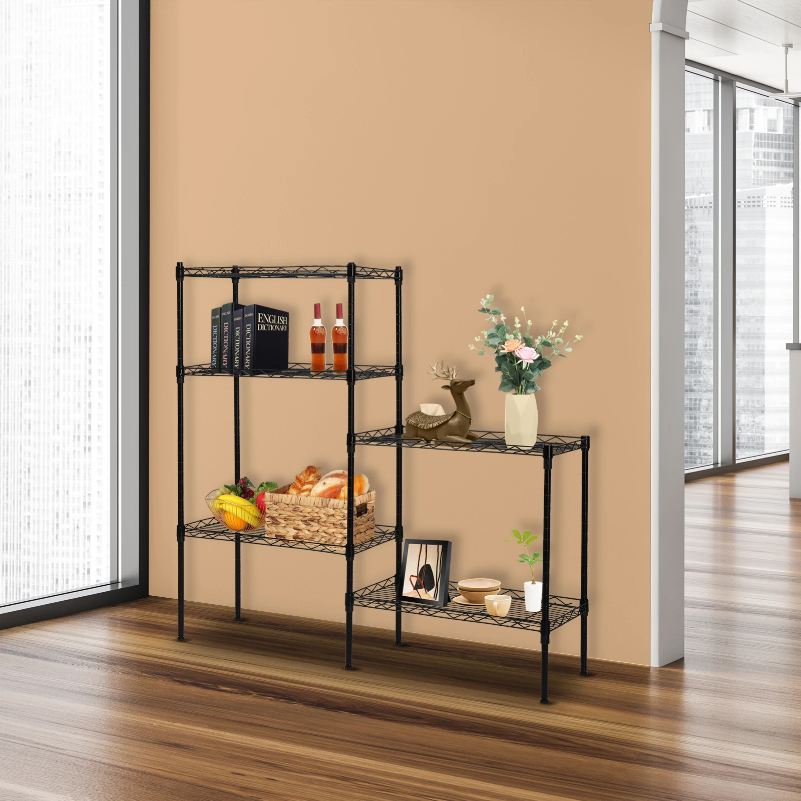 

5-Tier Changeable Assembly Carbon Steel Standing Shelf Units,Wire Shelving Unit for Pantry,Home,Kitchen,Garage