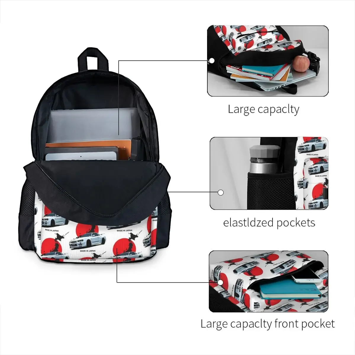 Skyline-Sac à Dos R34 GTR Japonais de Grande Capacité pour Garçon et Fille Cartable d'École pour Étudiant, Cartable de Voyage pour Enfant