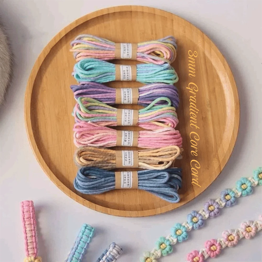 

10 Meters Braided Macrame Rope Cotton Gradient Color Gradient Colorful Rope 3mm Thickness Hand-Dyed DIY Bracelet String