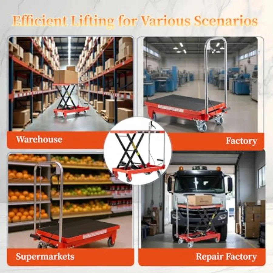 Hydraulic Lift Table Cart 500LB Capacity with Adjustable Lifting Height from 9 to 28.5 Inches Scissor Design Featuring Locking