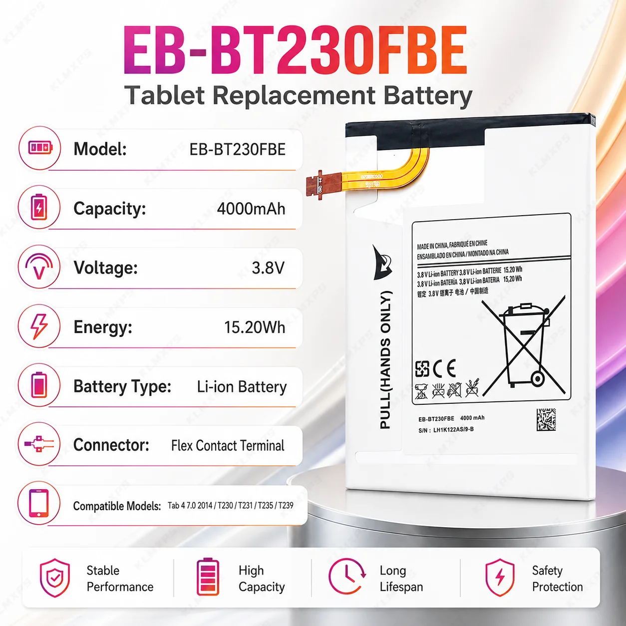 Replacement Tablet Battery 4000mAh For Samsung Galaxy Tab 4 7.0 SM-T230 T231 T235 EB-BT230FBE EB-BT239ABE EB-BT239FBU