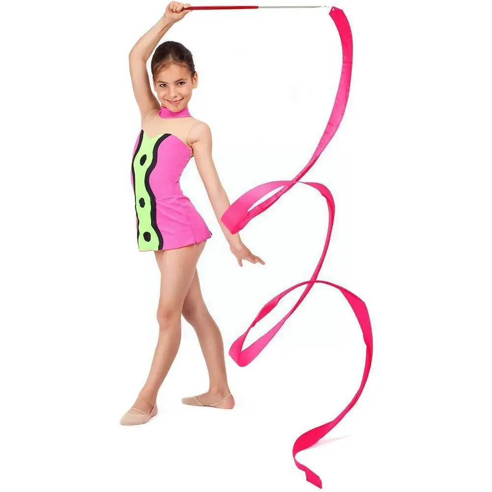 

2m/4m Ribbons Dance Ribbon Rhythmic Colorful Art Gymnastics Twirling Stick Ballet Training Rod Rainbow Streamer L3X7