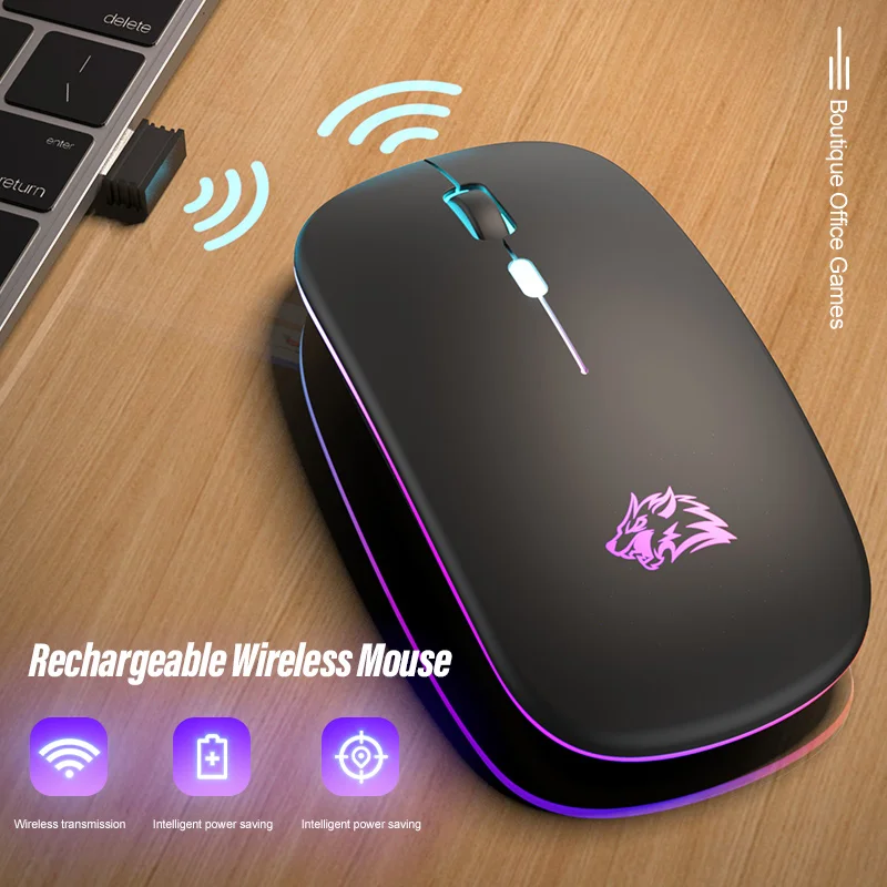 Rechargeable Bluetooth Mouse, 2.4G Dual Mode, Seven Colors Breathing Light Mute Button, Suitable for PC, IPad, Laptop