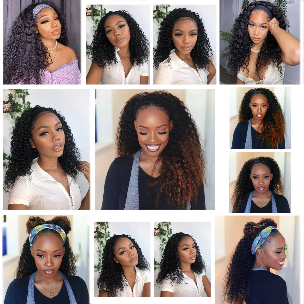 Synthetic Headband Wig For Black Women Kinky Curly Medium Length 18\
