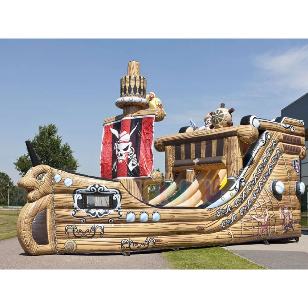 Pirate Ship Inflatable Water Slide, Giant Pirate Theme Inflatable Wet Dry Slide for Kids Party Event Rental Business