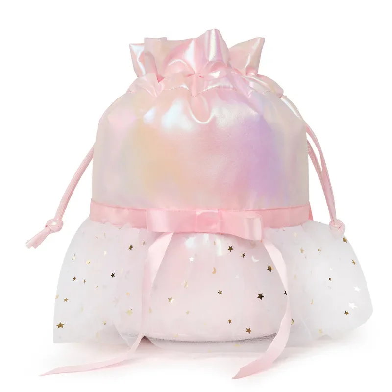 Kids School Backpack Sweet Ruffled Edge Girls Bowtie Ballet Drawstring Bag Children's Fashion Dance Causal Kindergarten Backpack