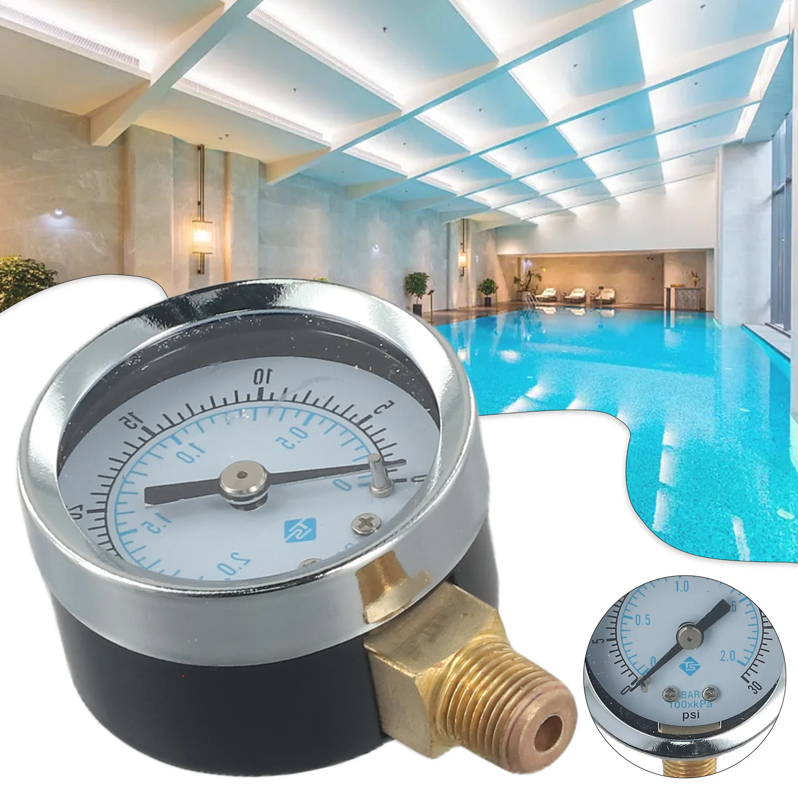 Compressor Pressure Gauge Manometer Black 0-2bar/0 ~ 30psi Hydraulic Metal Portable Face Air Pressure Suitable