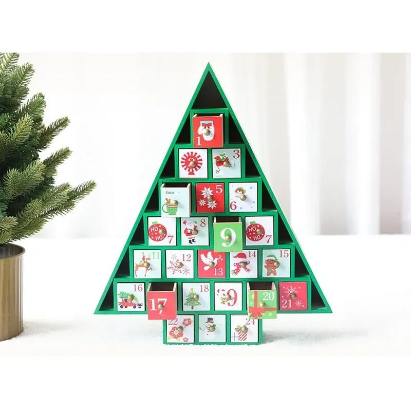 Wholesale Christmas Ornaments Advent Calendar Gift Boxes Large Lighting Wooden Decorations for Holiday Home Decoration