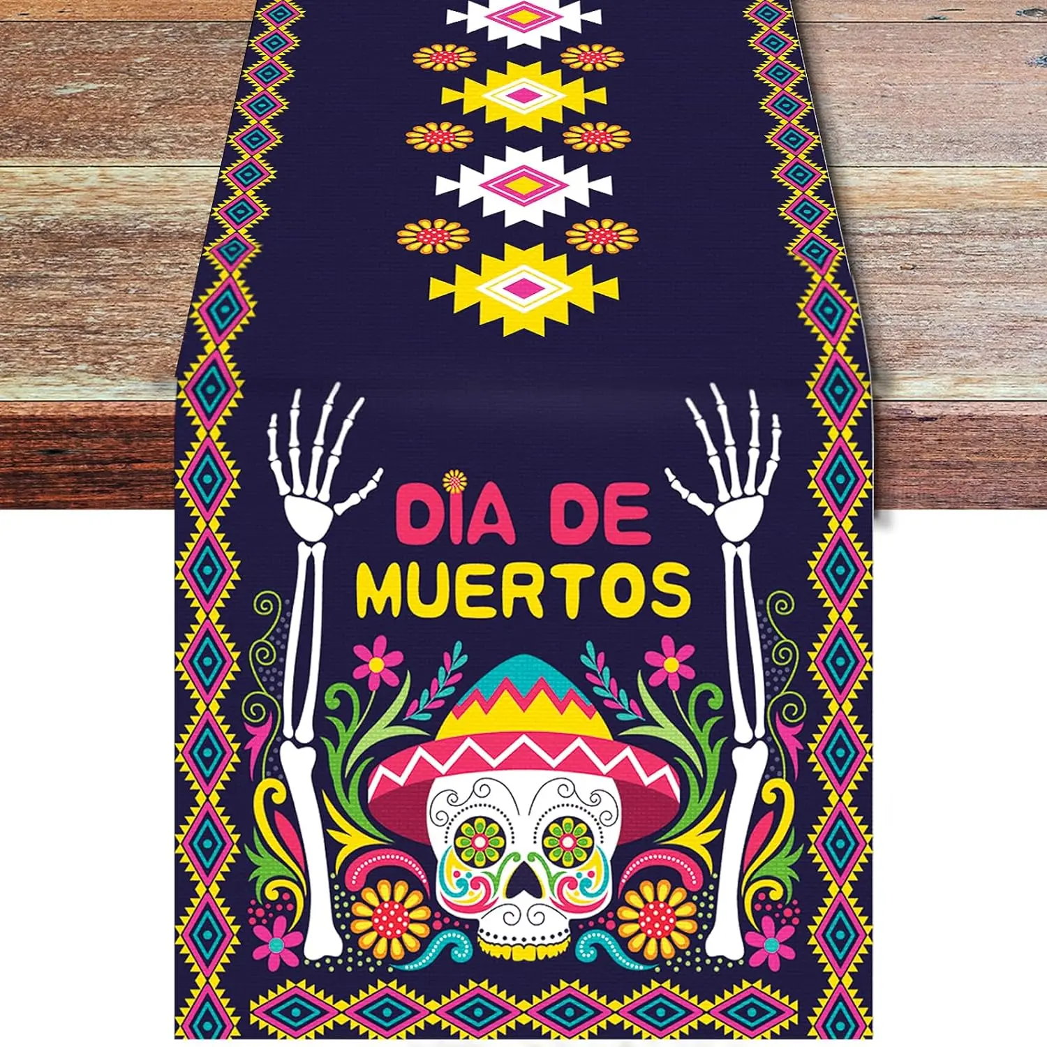 Mexican Day of The Dead Linen Table Runner Dia De Los Muertos Sugar Skull Table Runner Festival Party Kitchen Dining Table Decor