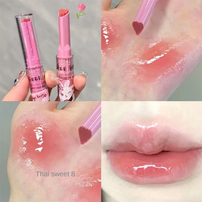 Mirror Glass Solid Lip Glaze Tint Flowers Water Light Heart Shape Lipstick Cute Rabbit Jelly Lip Gloss Korean Lip Tint Makeup