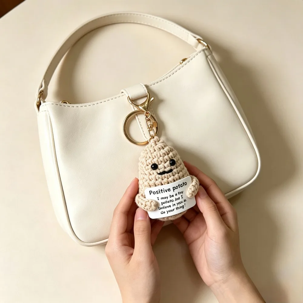 Viral Aesthetic Handmade Yarn Crochet Funny Meme Potato Keychain, Cute Bag Hanging Charm Ornament
