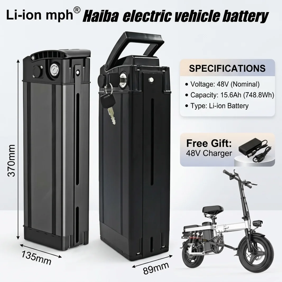 48V Folding Bicycle Battery 12Ah 20Ah 30Ah 40Ah 18650 Lithium Battery Suitable for Motor Power 250-800 Watts