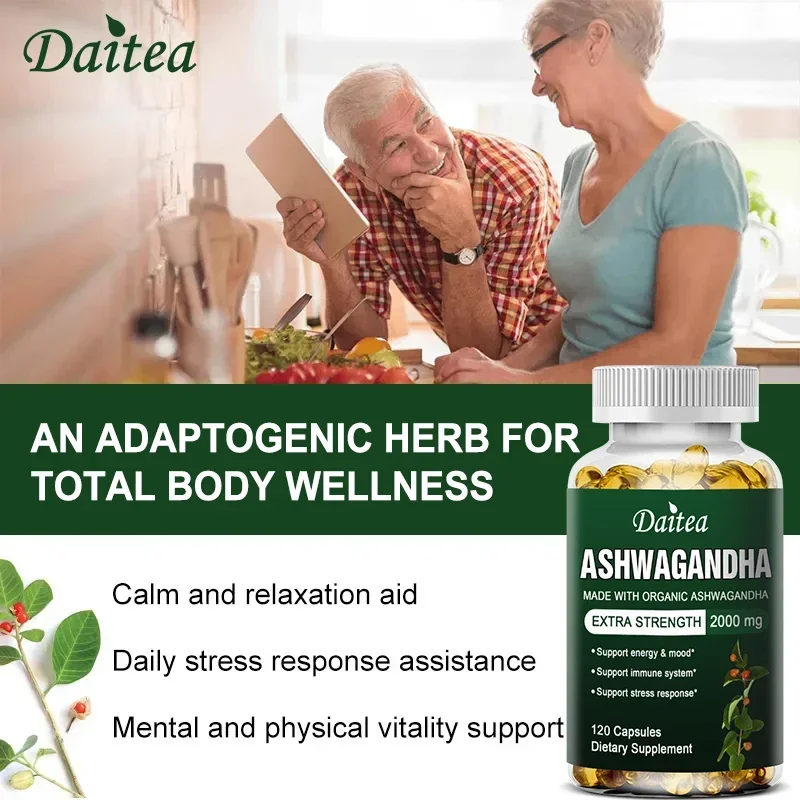 Daitea Organic Ashwagandha Extract - Vegetarian Capsules - Relieve Stress, Improve Mood, Immune Health, Energy, Anti-oxidation