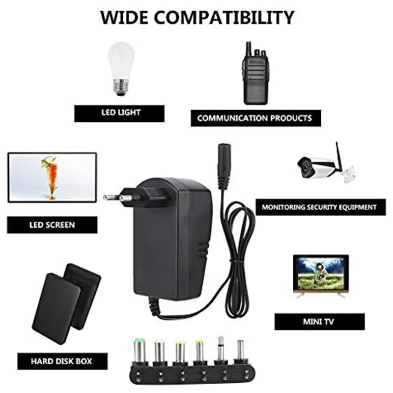 Power supply with adjustable voltage 30W 3V-12V charger switching power supply for CDs VCD devices etc