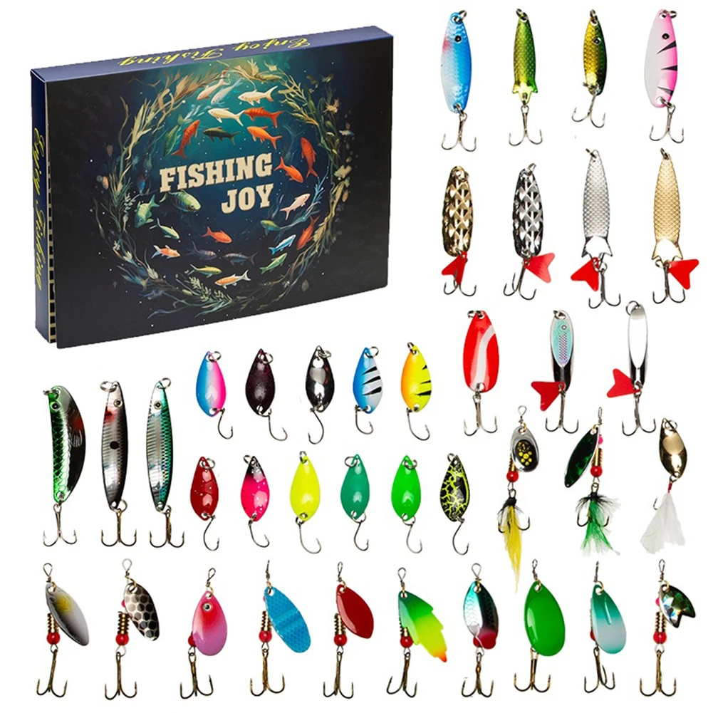 30pcs Fishing Spoon Lure Set Mixed Color Spinner Bait with Hook Baits Trout Fishing Baits Fishing Gifts for Men