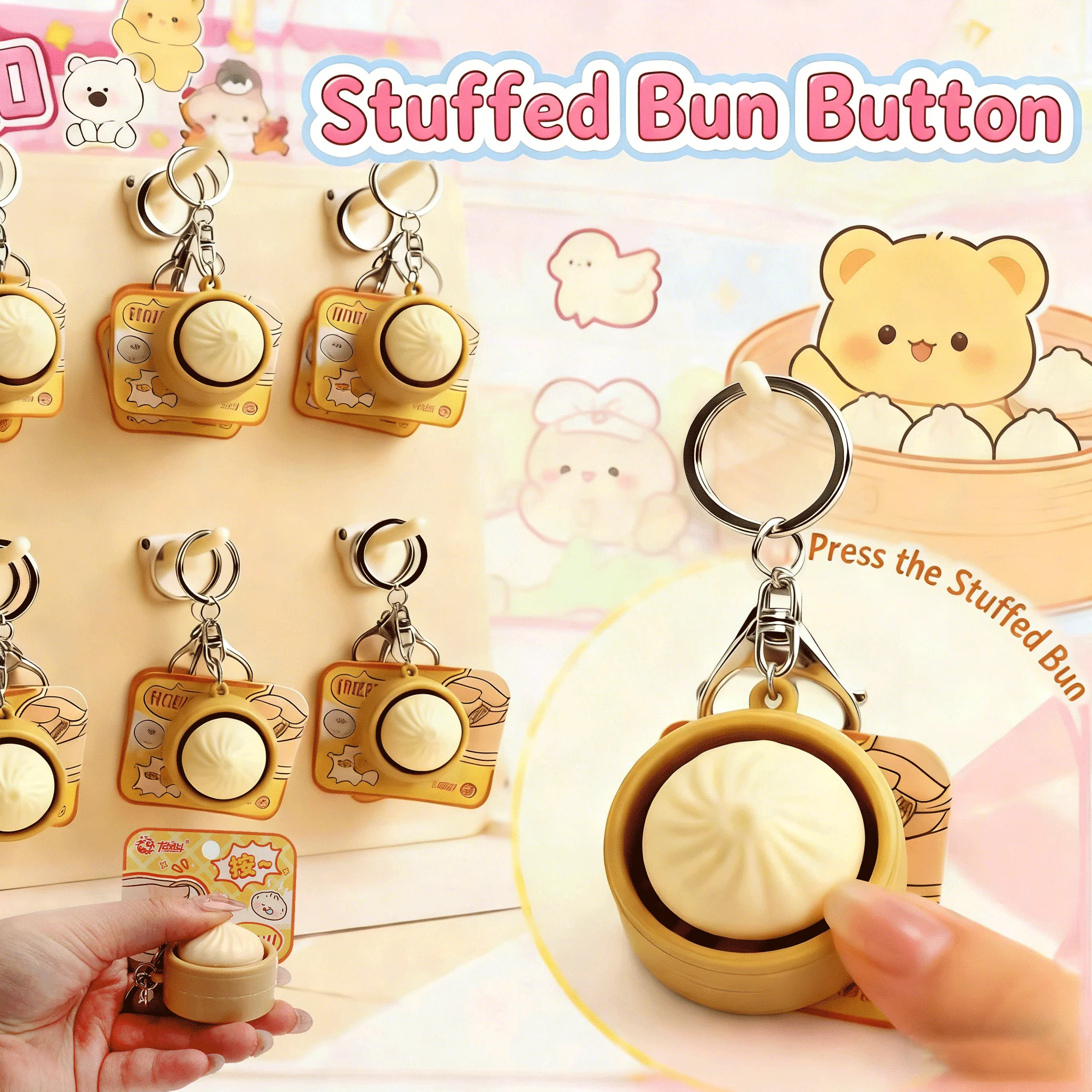 Mini Squishy Dumplings Button keychain Pendant Toys Stress Relief Fidget Toy Simulation Food Stuffed Bun Dough Toy for Kids Gift