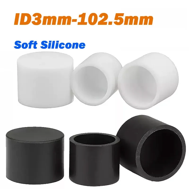 Soft Silicone Ferrules Id3mm-102.5mm Black / White Round Chair Stool Table Feet Pipe Tubing End Cover Caps Round Tube Protector