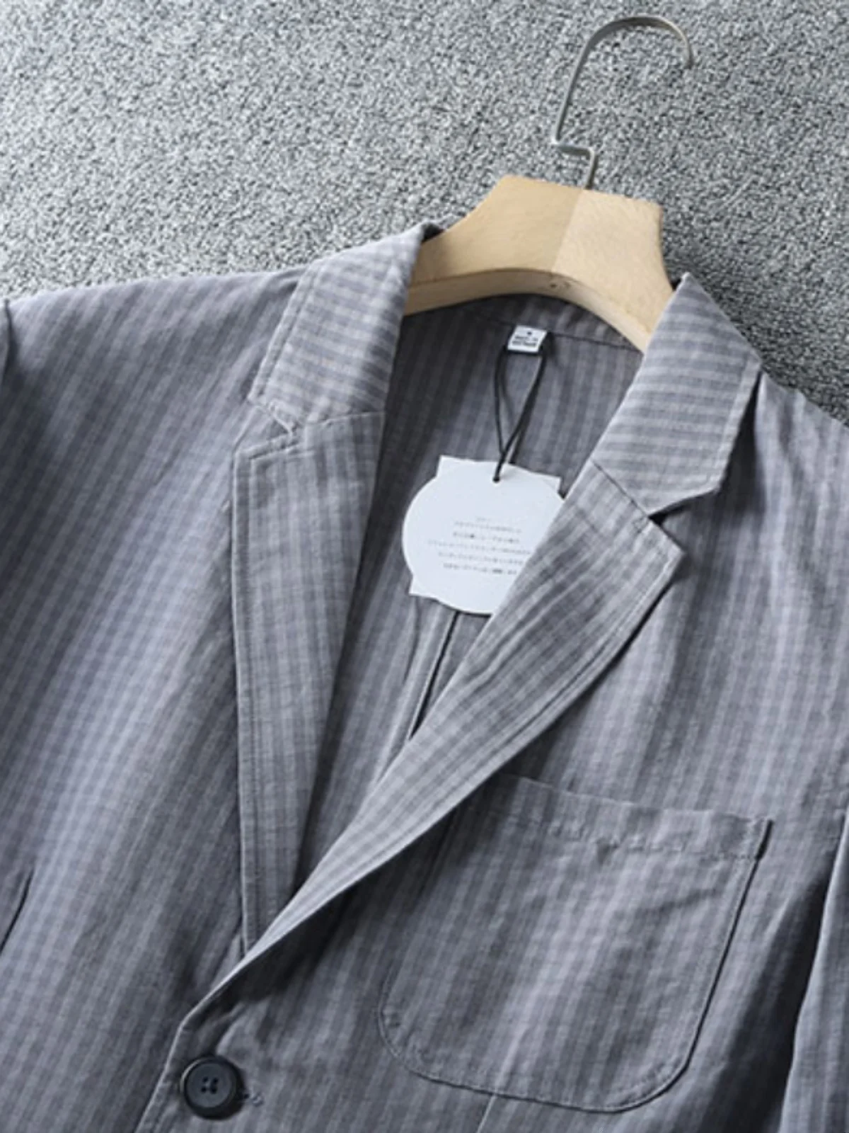 

Linen Blend Proced Men's Casual Busin Spring Summer Bubble Cloth Suit Jaet Faionable Stand Fit Long Sve