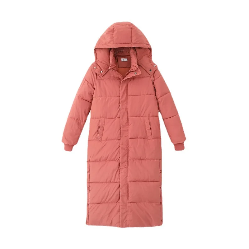Super Long Padded Cotton Jacket Women 2023 New Korean Over-The-Knee Fashion Parkas Winter Female Thick Black Down Cotton Coat