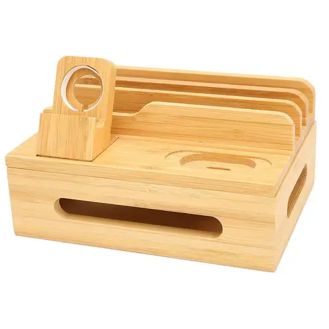 Optimal Bamboo Charging Station Multi Device Support Charging Dock Stand Rack For Phone Tablet Watch
